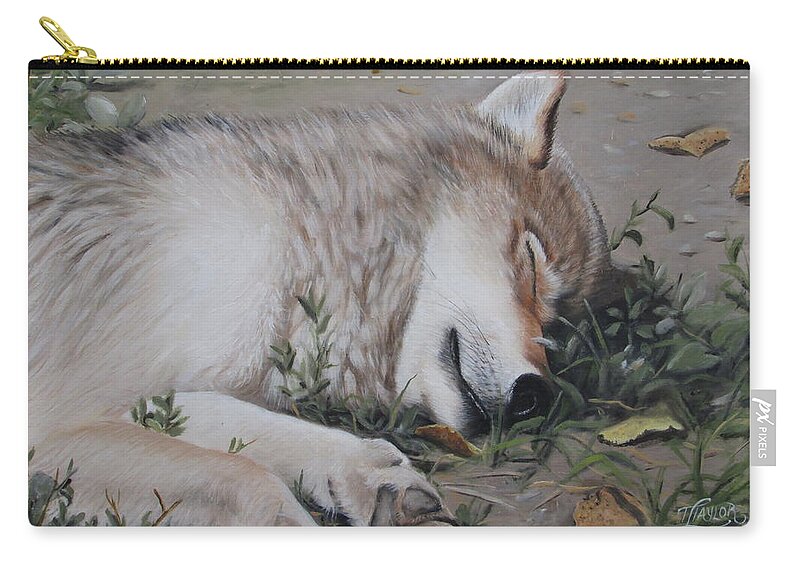 Wolf Zip Pouch featuring the painting Afternoon Nap by Tammy Taylor