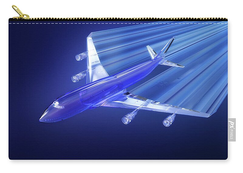 Motion Zip Pouch featuring the digital art Airplane Made Of Glass by Maciej Frolow