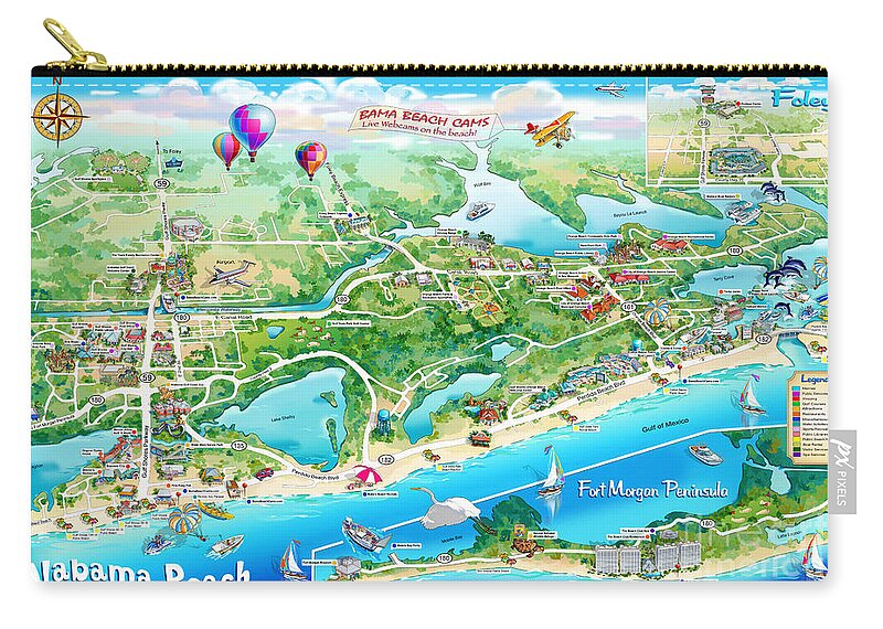 Alabama Beach Illustrated Map Carry-all Pouch featuring the painting Alabama Beach Illustrated Map by Maria Rabinky