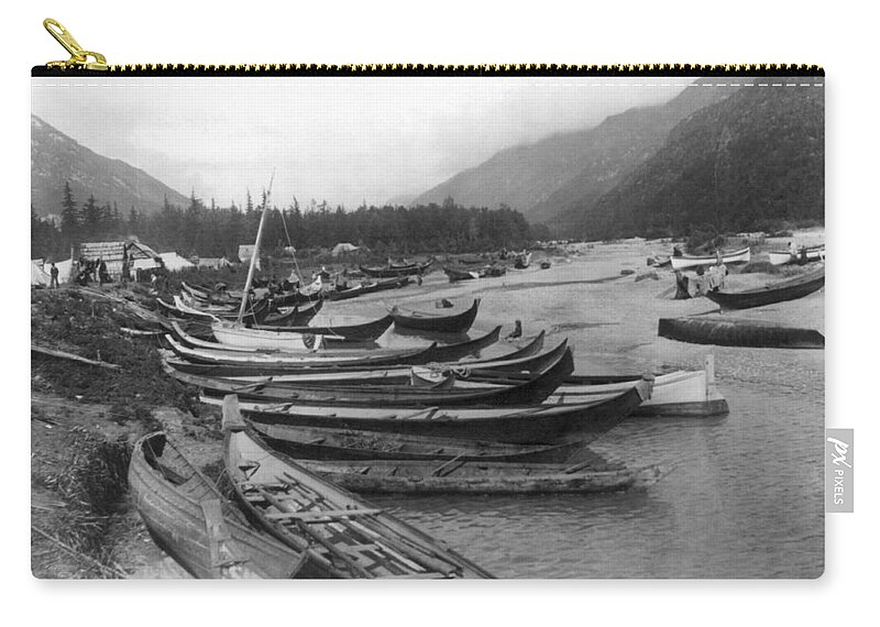 1897 Zip Pouch featuring the photograph Alaska Canoes, C1897 by Granger