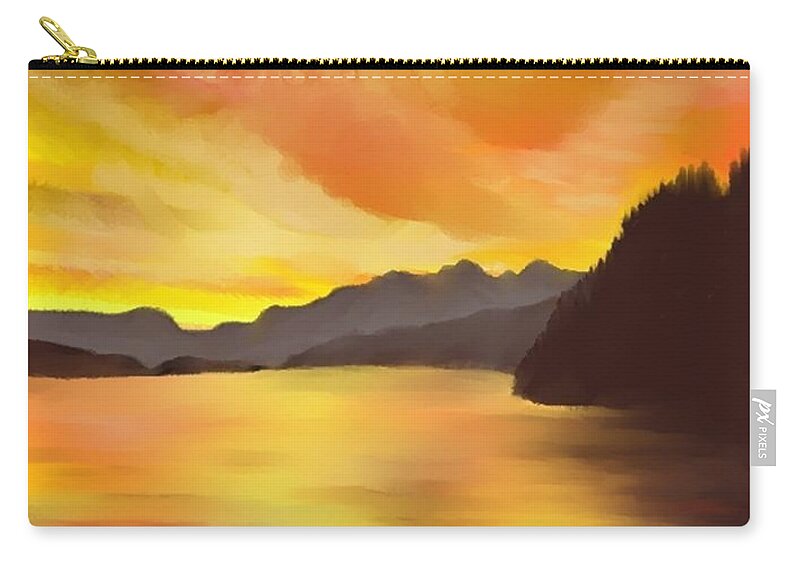 Alaska Zip Pouch featuring the painting Alaska Sunset by Terry Frederick