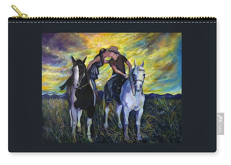 Western Art Zip Pouch featuring the painting Alberta Kiss by Anna Duyunova