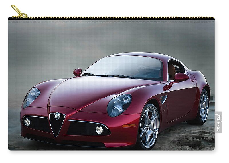 Red Zip Pouch featuring the digital art Alfa 8C by Douglas Pittman