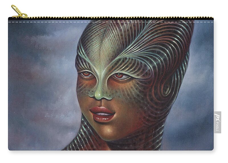 Sci-fi Zip Pouch featuring the painting Alien Portrait I by Ricardo Chavez-Mendez