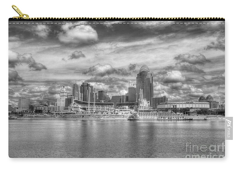 Cincinnati Zip Pouch featuring the photograph All American City 2 bw by Mel Steinhauer