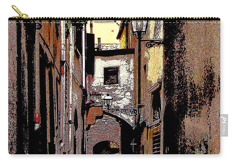 Florence Zip Pouch featuring the digital art Alley in Florence 2 Digitized by Jennie Breeze