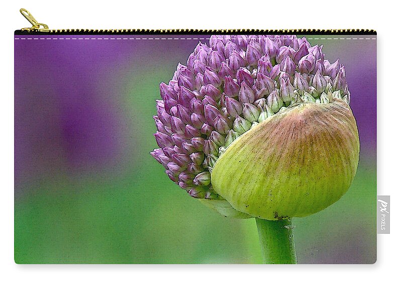 Allium Zip Pouch featuring the digital art Allium Blooming by Gary Olsen-Hasek