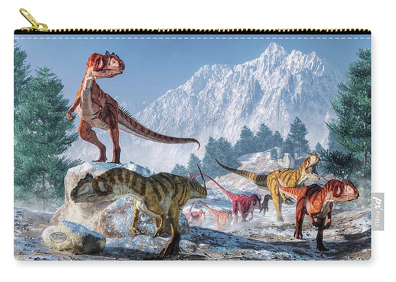 Allosaurus Zip Pouch featuring the digital art Allosaurus Pack by Daniel Eskridge