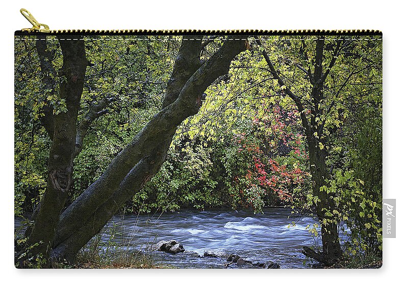 Autumn Zip Pouch featuring the photograph Along Swift Waters by Priscilla Burgers