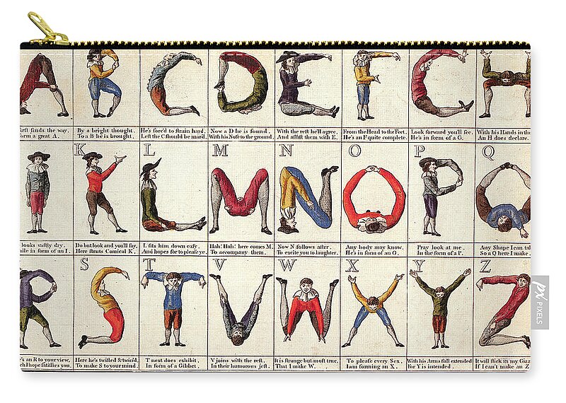 1782 Zip Pouch featuring the painting Alphabet, 1782 by Granger