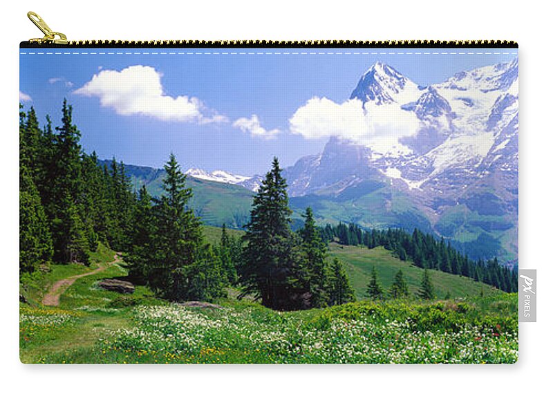 Photography Zip Pouch featuring the photograph Alpine Scene Near Murren Switzerland by Panoramic Images