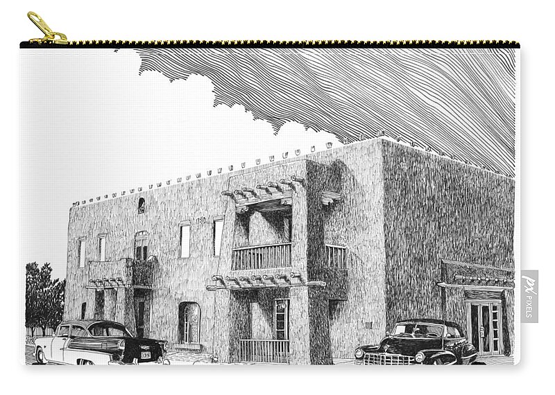 Amador Hotel In Las Cruces N M Zip Pouch featuring the drawing The Amador Hotel by Jack Pumphrey