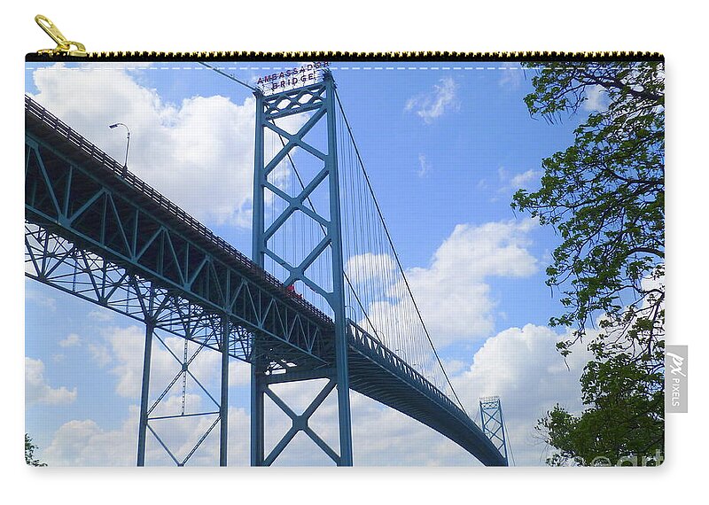 Landmark Zip Pouch featuring the photograph Ambassador Bridge by Lingfai Leung