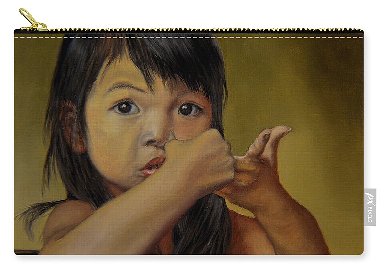 Children Paintings Zip Pouch featuring the painting Amelie-An 9 by Thu Nguyen