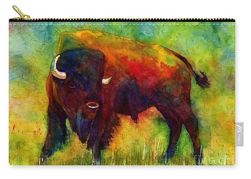 Bison Zip Pouch featuring the painting American Buffalo by Hailey E Herrera