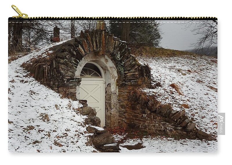 Root Zip Pouch featuring the photograph American Hobbit Hole by Michael Porchik