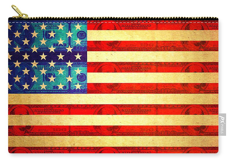 Aged Zip Pouch featuring the digital art American money flag by Steve Ball