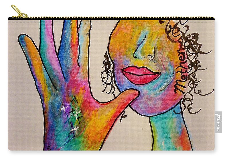 Watercolor Zip Pouch featuring the painting American Sign Language . . . MOTHER by Eloise Schneider Mote