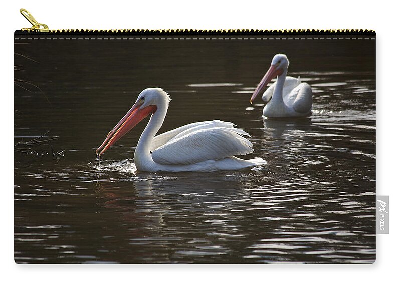 American Zip Pouch featuring the photograph American white pelicans couple by Eti Reid