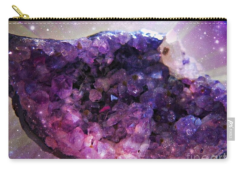 Amethyst Cluster Zip Pouch featuring the mixed media Amethyst by Leanne Seymour