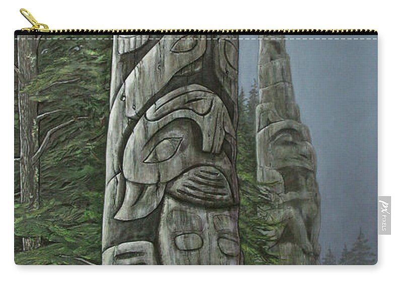 Totems Zip Pouch featuring the relief Amid The Mist - Totems by Elaine Booth-Kallweit