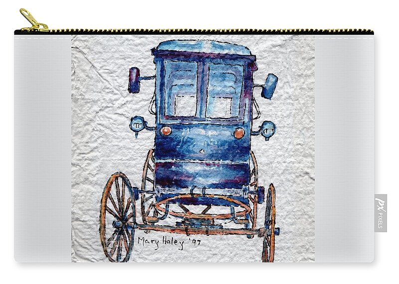 Cart Zip Pouch featuring the painting Amish cart by Mary Haley-Rocks