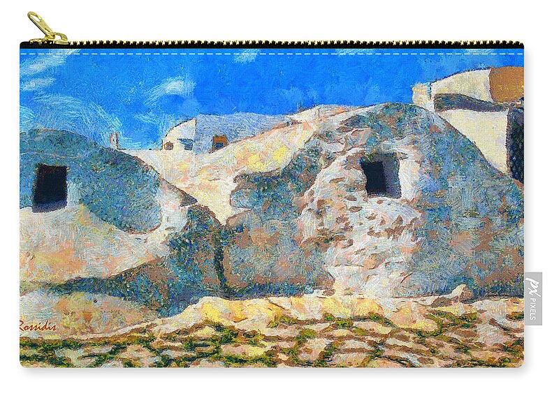 Rossidis Zip Pouch featuring the painting Amorgos village by George Rossidis