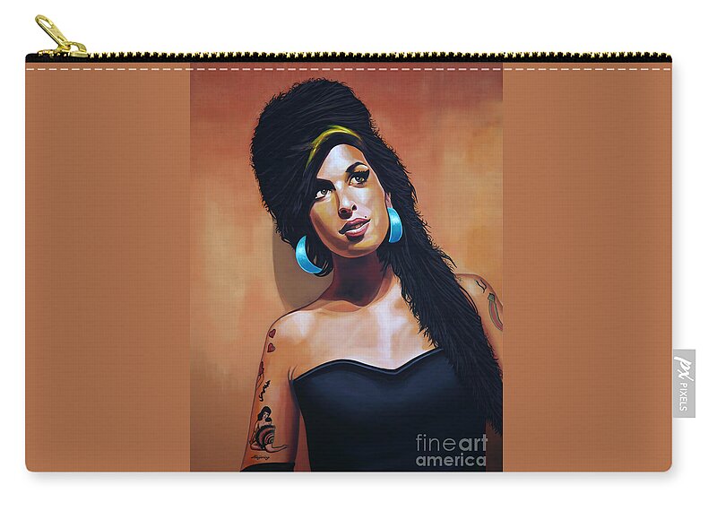 Amy Winehouse Zip Pouch featuring the painting Amy Winehouse by Paul Meijering