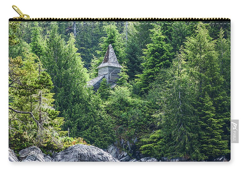 Vancouver Island Zip Pouch featuring the photograph An Abandoned Wood Church Surrounded By by Debra Brash / Design Pics