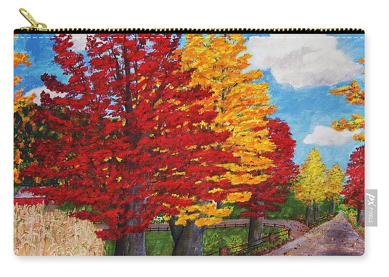 Autumn Landscape Painting Zip Pouch featuring the painting An Autumn Drive by Cynthia Morgan