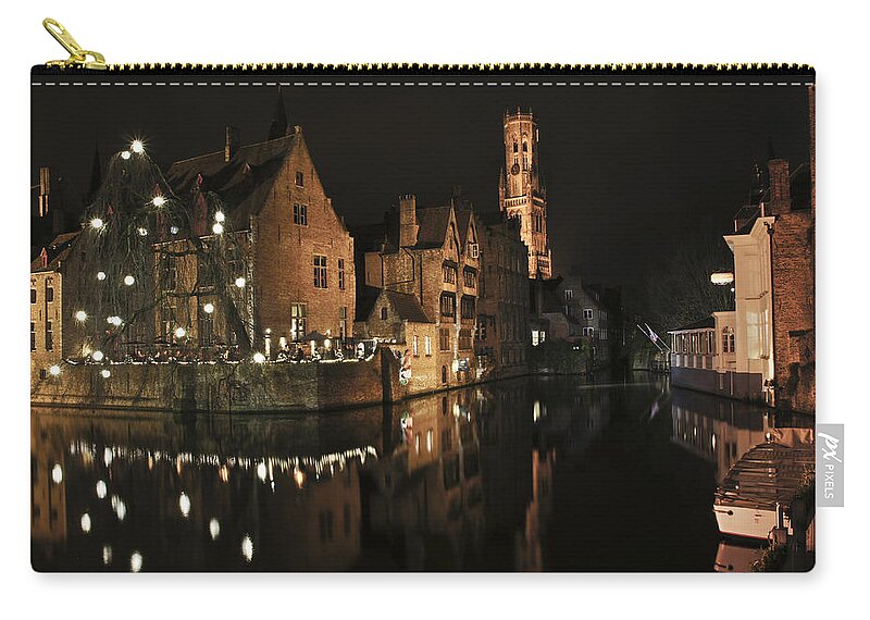 Dijver Zip Pouch featuring the photograph An Evening in Bruges by Brian Kamprath