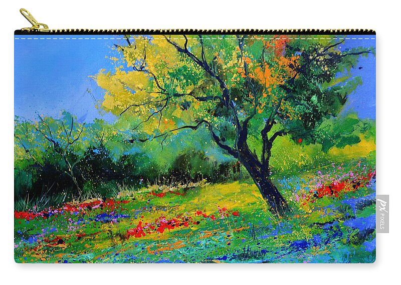Landscape Carry-all Pouch featuring the painting An oak amid flowers in Texas by Pol Ledent