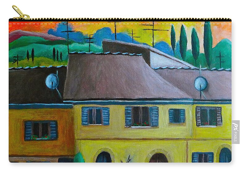 Volterra Zip Pouch featuring the painting Ancient Volterra Wired by Victoria Lakes