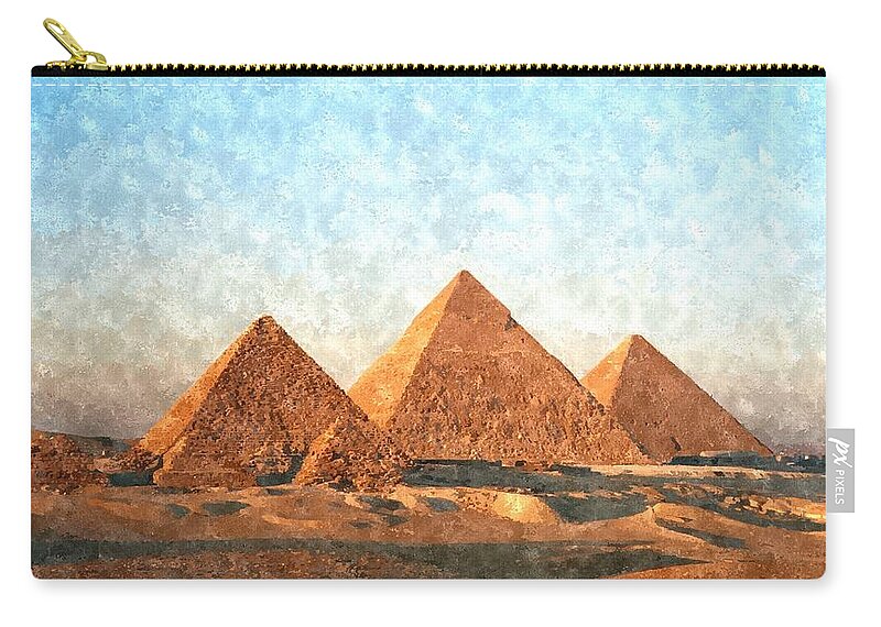Ancient Zip Pouch featuring the painting Ancient Egypt the Pyramids at Giza by Gianfranco Weiss