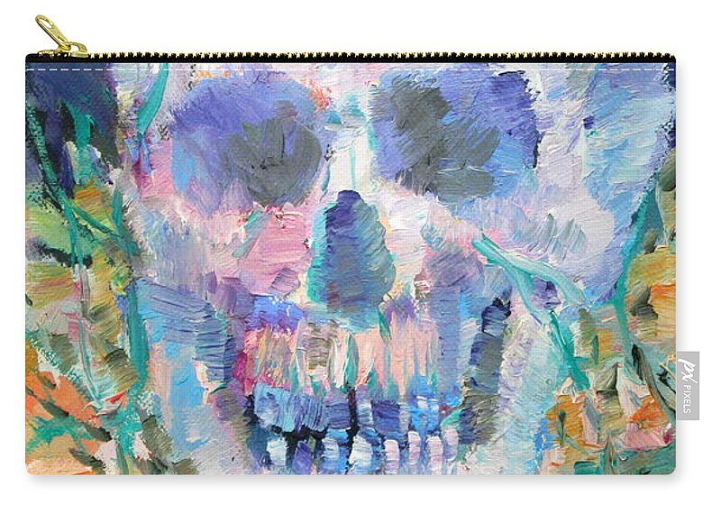 Skull Zip Pouch featuring the painting And A Glory Gleams From The Soul's Decadence by Fabrizio Cassetta