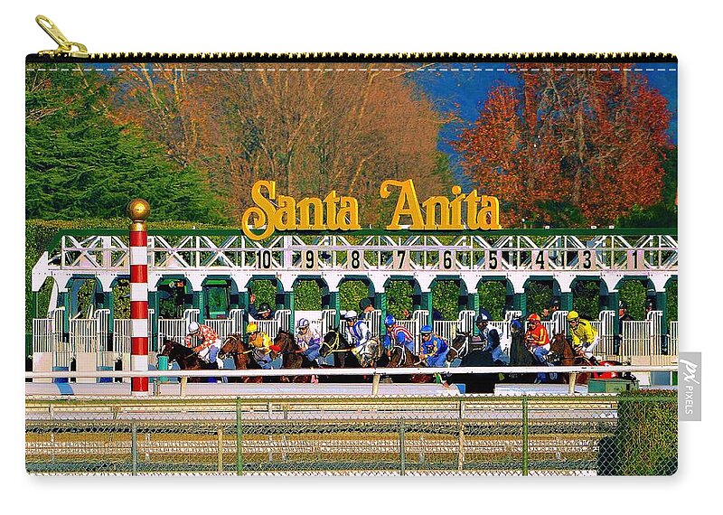 Santa Anita Zip Pouch featuring the photograph And They're Off At Santa Anita by Nadalyn Larsen