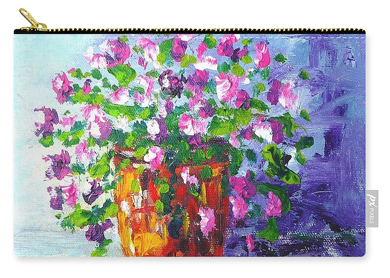 Flower Zip Pouch featuring the painting Anduze Pot with Flowers by Cristina Stefan