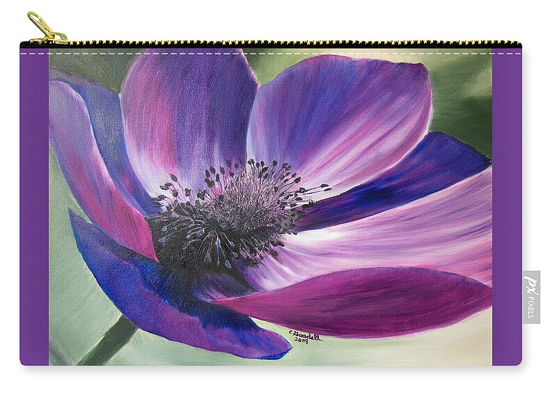 Floral Zip Pouch featuring the painting Anemone Coronaria by Claudia Goodell