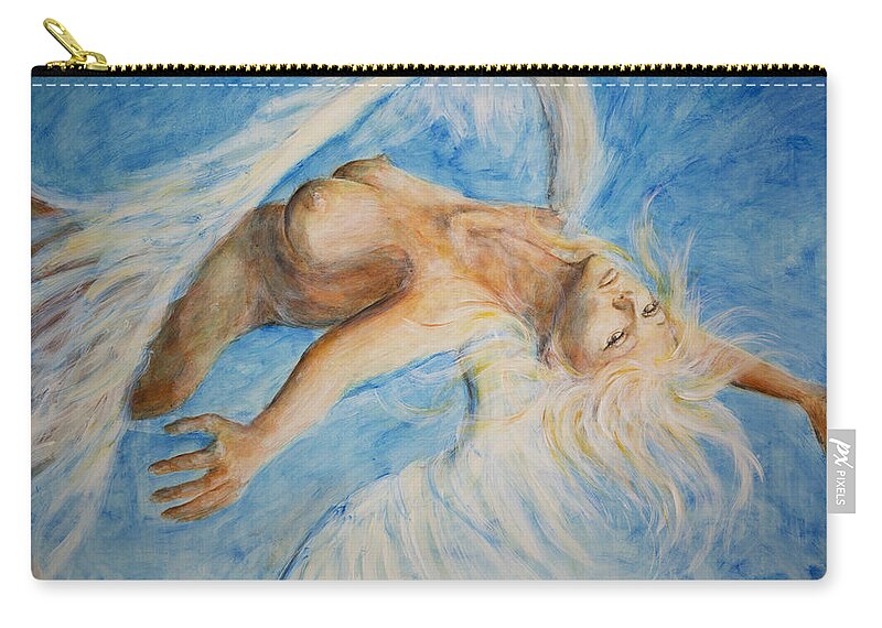 Angel Zip Pouch featuring the painting Angel Drifter - Up Close by Nik Helbig