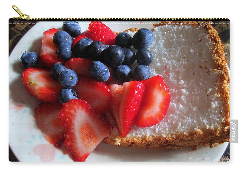 Angle Food Zip Pouch featuring the photograph Angel Food And The Berries by Kay Novy