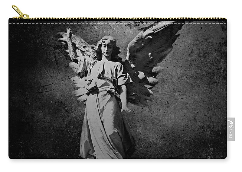 Angel Zip Pouch featuring the photograph Angel of Death BW by David Dehner