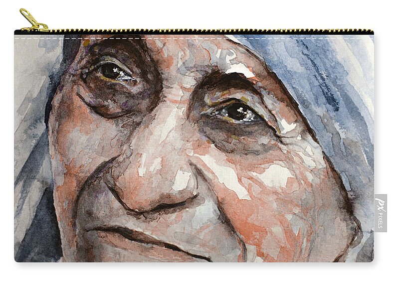 Mother Theresa Zip Pouch featuring the painting Angel of God by Laur Iduc