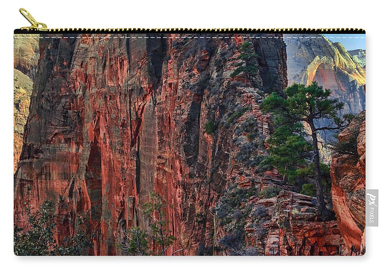 Zion Zip Pouch featuring the photograph Angel's Landing by Chad Dutson