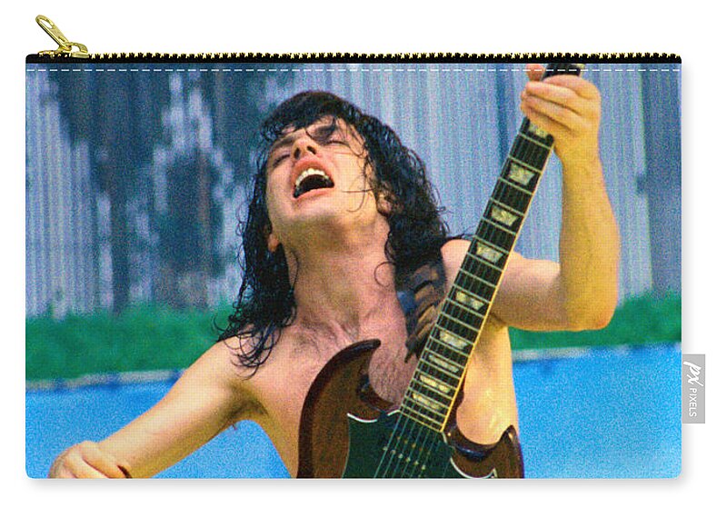 Angus Young Zip Pouch featuring the photograph Angus Young of A C D C at Day on the Green Monsters of Rock 7-21-79 by Daniel Larsen
