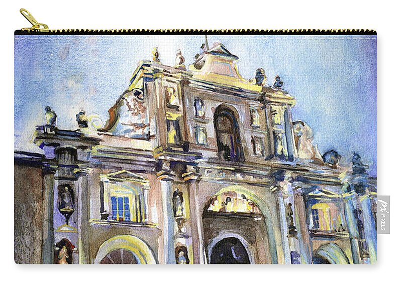 Antigua Zip Pouch featuring the painting Antigua Church by Ryan Fox