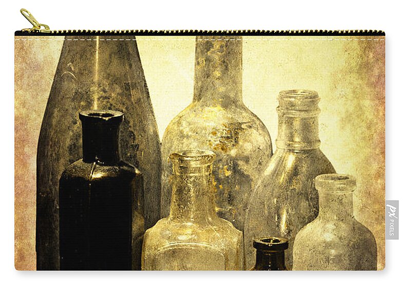 Bottles Zip Pouch featuring the photograph Antique Bottles From The Past by Phyllis Denton