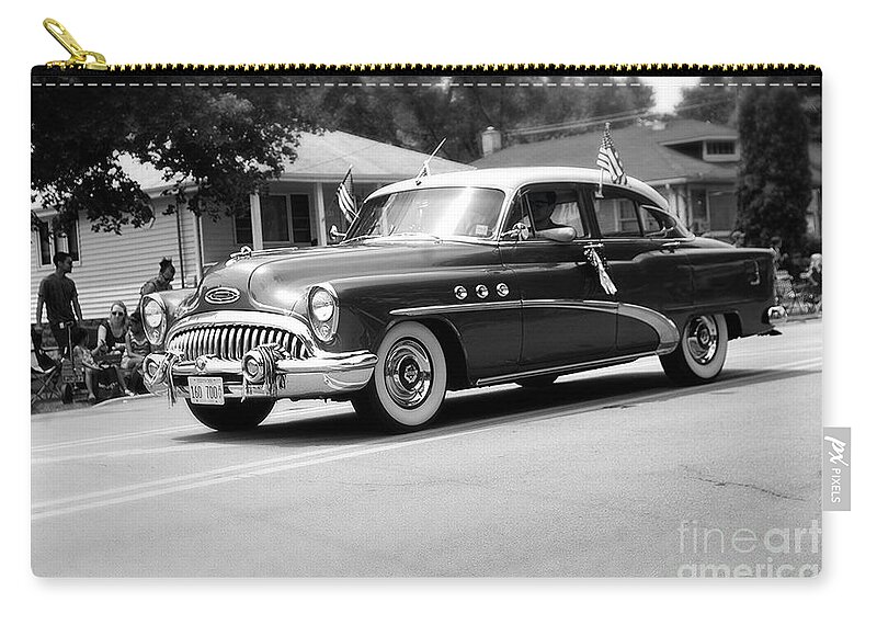 Frank-j-casella Zip Pouch featuring the photograph 1953 Buick Special - Black and White by Frank J Casella