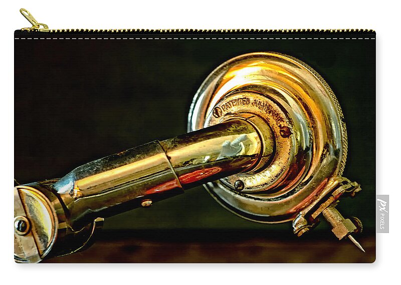 Antique Zip Pouch featuring the photograph Antique Phonograph Tonearm by Stephen Anderson