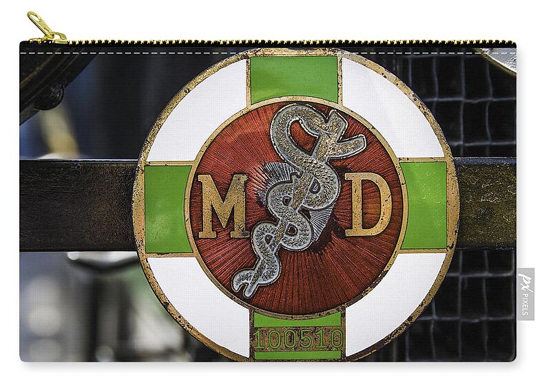 Doctor Zip Pouch featuring the photograph Antique Physician Car Emblem by Phil Cardamone