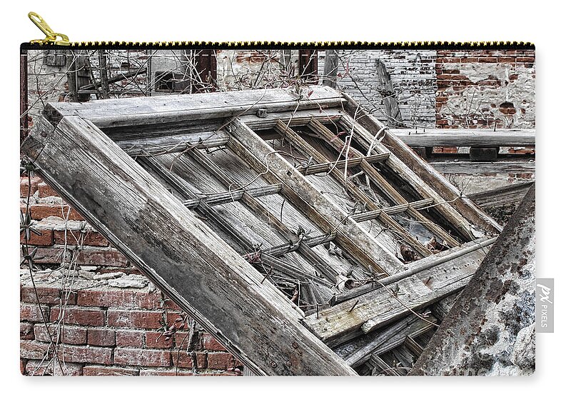 Abandoned Zip Pouch featuring the photograph Antique Wood Window by Olivier Le Queinec